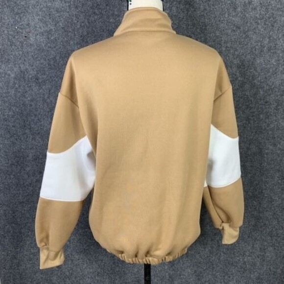 Shein Zip Front Sweatshirt Women XS Tan White Long Sleeve Pockets - Picture 6 of 11